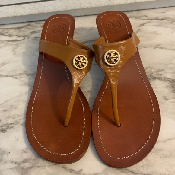 Tory Burch Shoes - Tory burch wedge sandals tan size 8.5